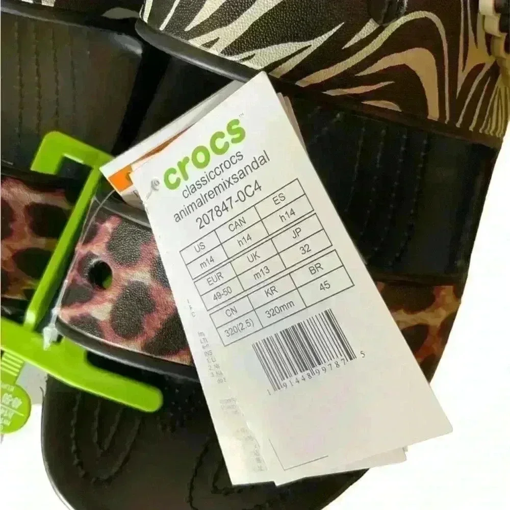 Crocs Classic Animal Remix Two-Strap Slide Sandals Men's Size 14 Shoes NEW
